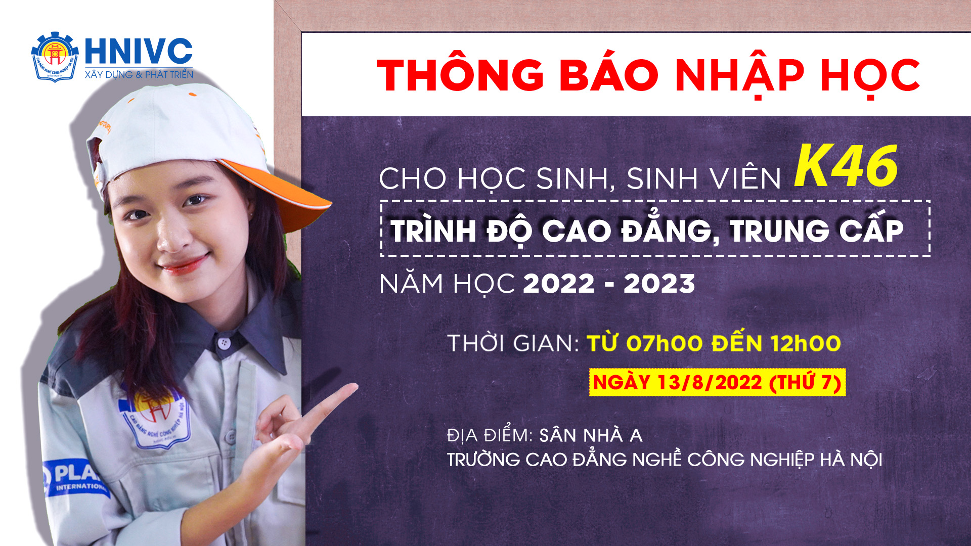 Thông báo nhập học đợt 2 - trình độ cao đẳng, trung cấp k46