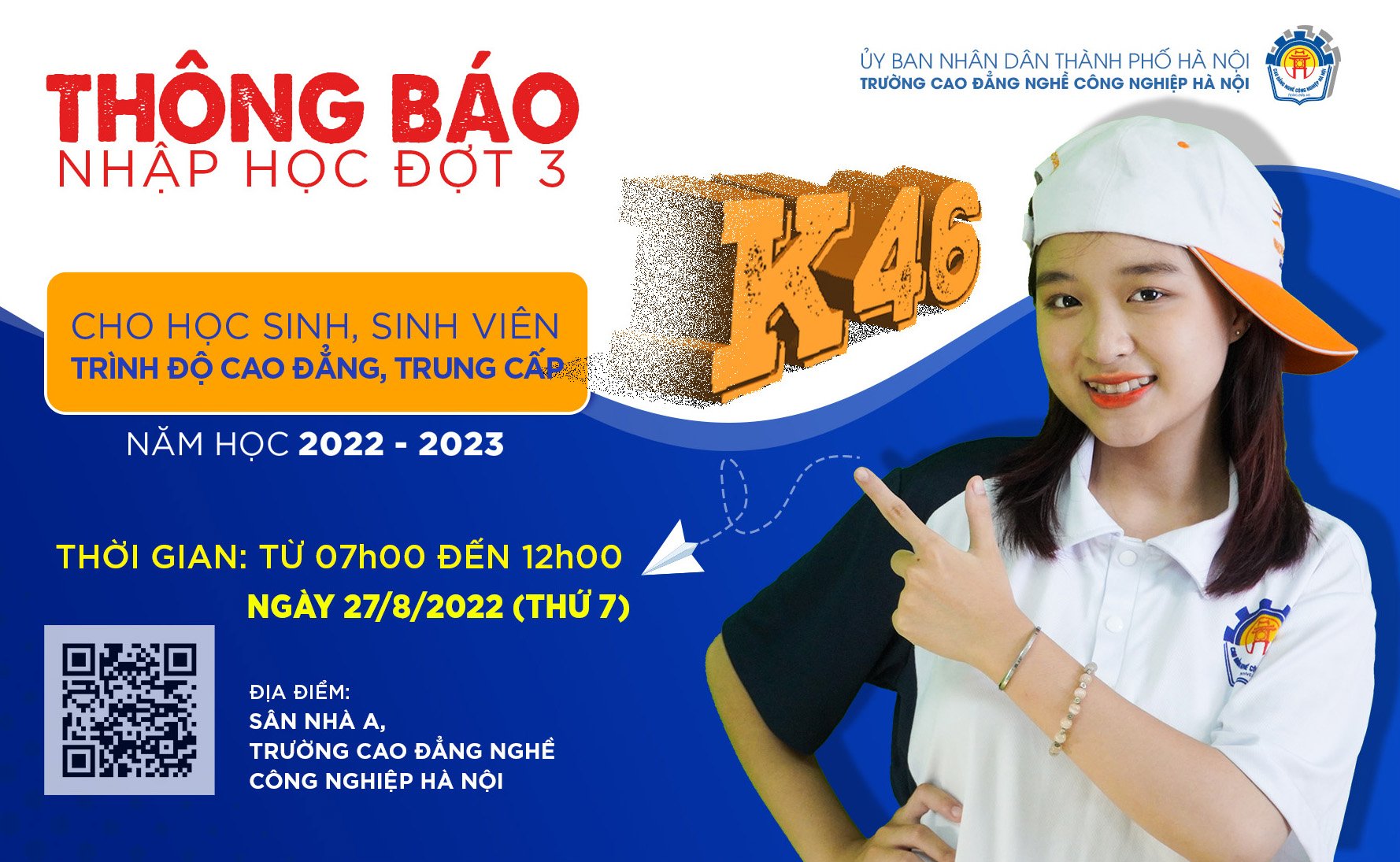 Thông báo nhập học đợt 3 - trình độ cao đẳng, trung cấp k46