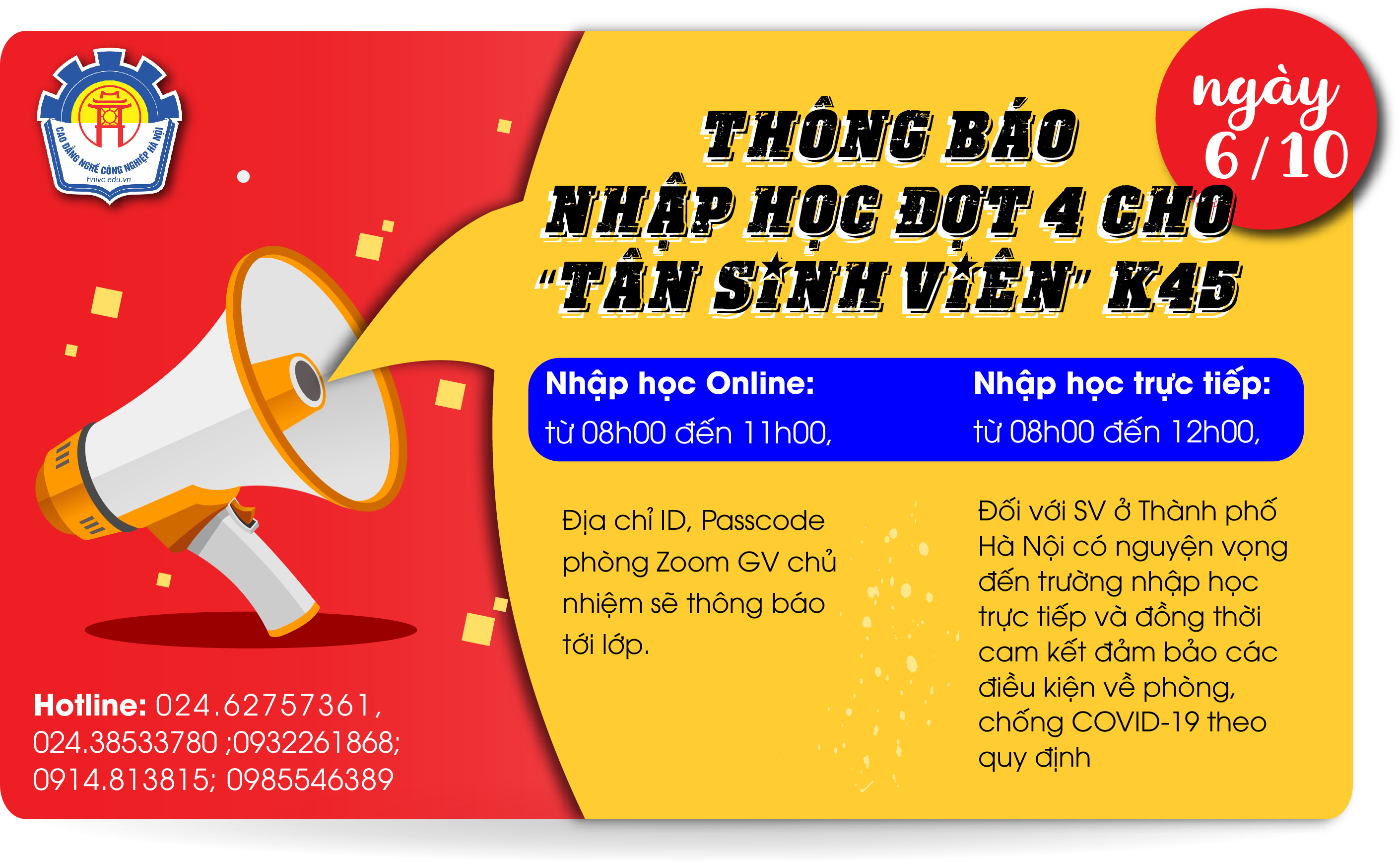 Thông báo nhập học đợt 4 cho “tân sinh viên” k45 theo 2 hình thức trực tiếp và trực tuyến