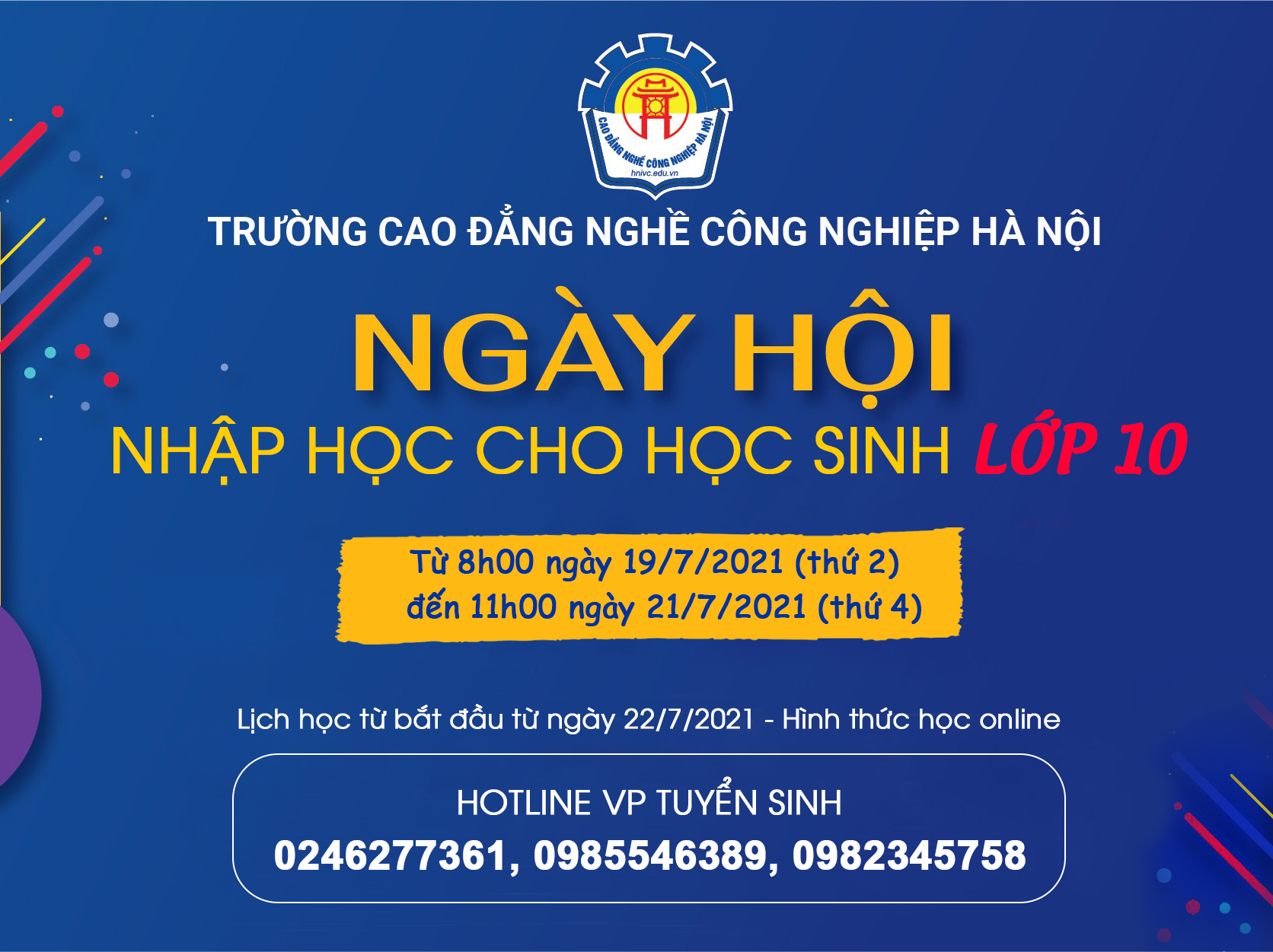 Thông báo thời gian nhập học cho học sinh lớp 10, học song song với trình độ trung cấp (và liên thông cao đẳng) năm học 2021-2022