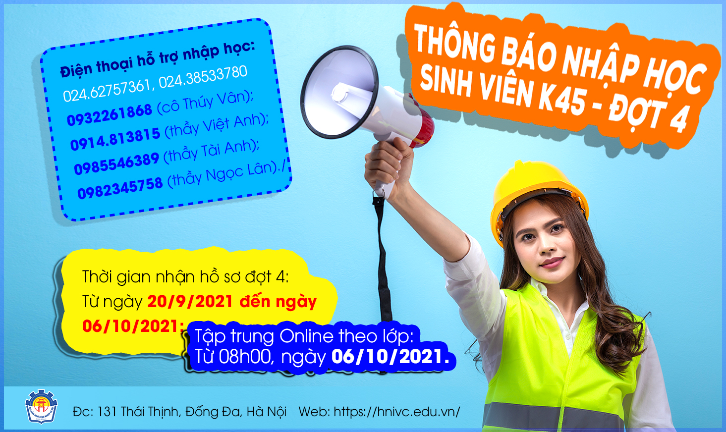 Thông báo lịch nhập học đợt 4 cho “tân sinh viên” k45